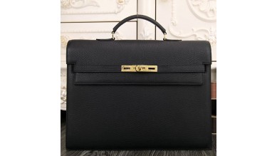 Hermes Black Kelly Depeche 38cm Briefcase Bag