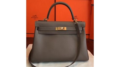 Hermes Etoupe Swift Kelly Retourne 32cm Handmade Bag