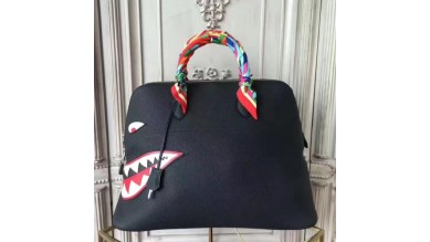 Hermes Shark Bolide 45cm Bag In Black Calfskin