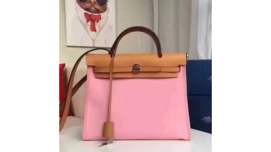 Hermes Herbag Zip PM 31cm Bag In Pink Canvas